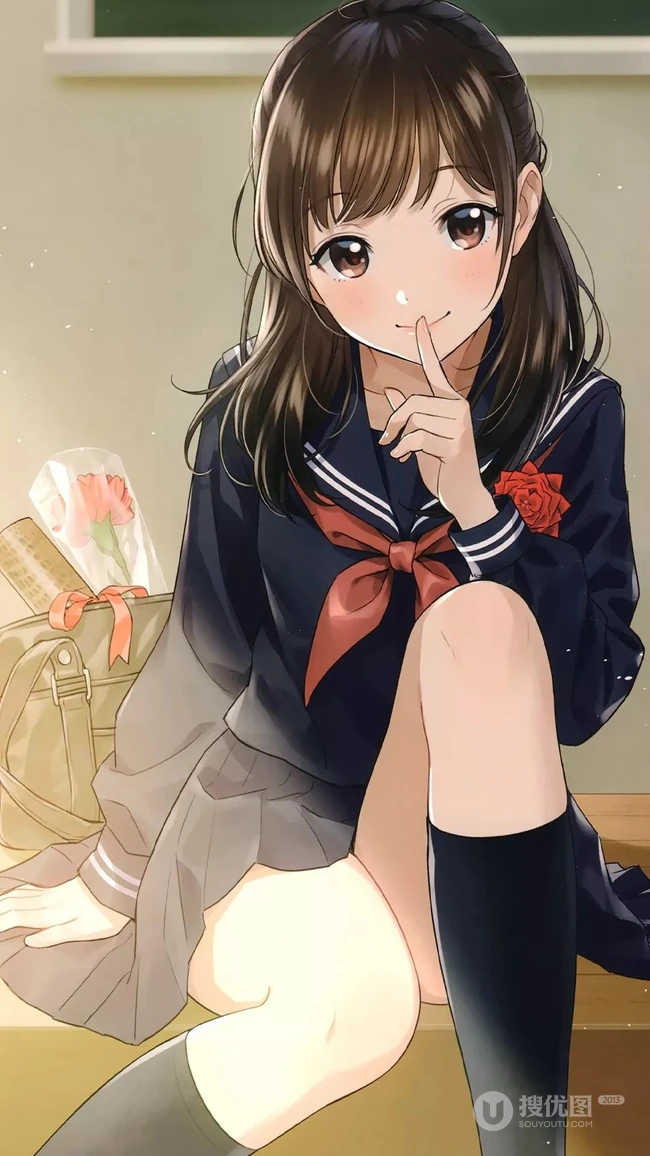 可爱的动漫萌妹子，呆萌的动漫女学生手机壁纸