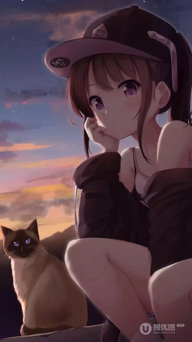 可爱的动漫萌妹子，呆萌的动漫女学生手机壁纸