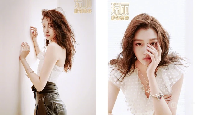 关晓彤气质瑞丽杂志写真，卷发散乱，慵懒的感觉超魅力