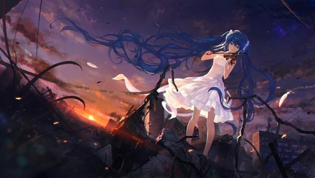 拉小提琴的初音，动漫虚拟人物初音未来的唯美壁纸图片