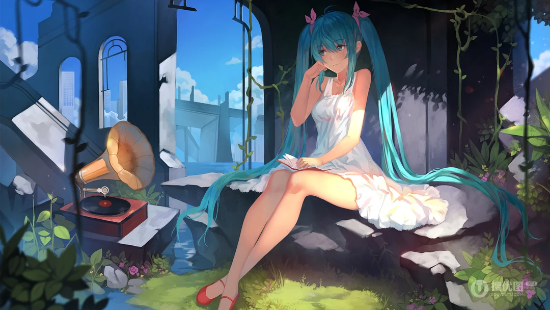 拉小提琴的初音，动漫虚拟人物初音未来的唯美壁纸图片