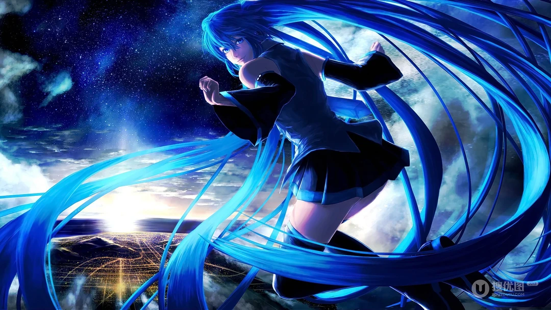 拉小提琴的初音，动漫虚拟人物初音未来的唯美壁纸图片