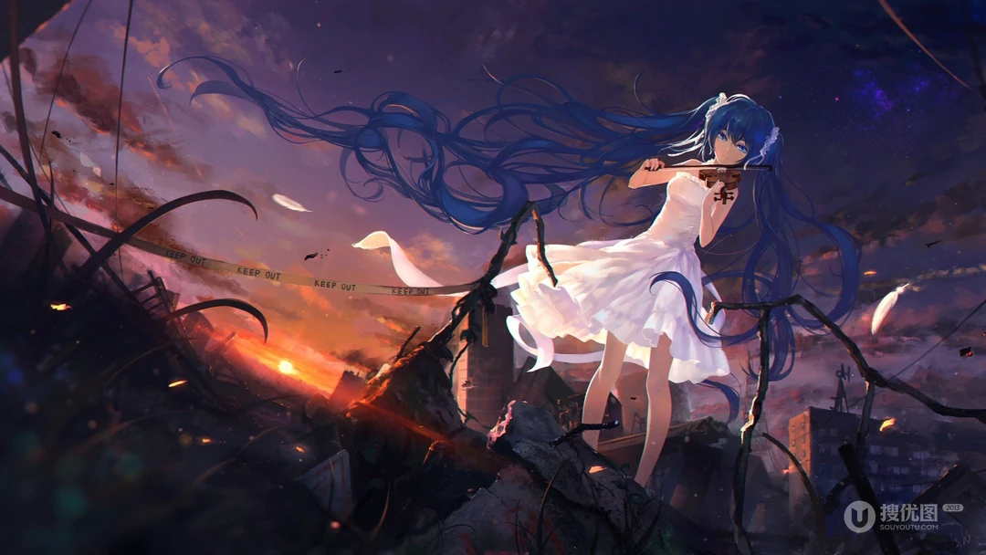 拉小提琴的初音，动漫虚拟人物初音未来的唯美壁纸图片