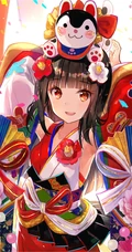 红红的中国风画风的动漫女孩手机壁纸看着就很吉利