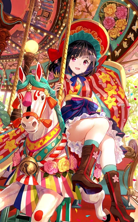 红红的中国风画风的动漫女孩手机壁纸看着就很吉利