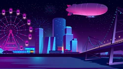 城市上空的紫色灯光唯美城市壁纸