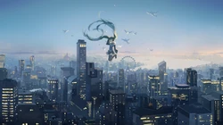 可爱的穿圣诞服的初音，飞在天空的初音未来壁纸图片