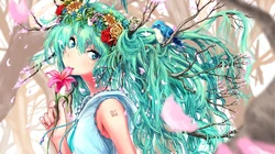 可爱的穿圣诞服的初音，飞在天空的初音未来壁纸图片