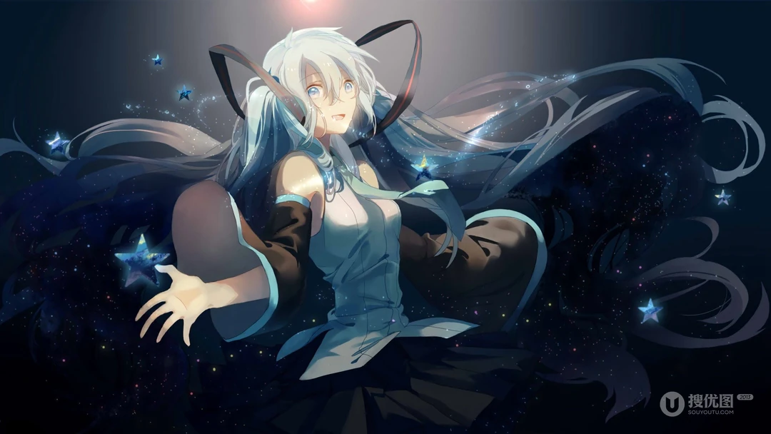可爱的穿圣诞服的初音，飞在天空的初音未来壁纸图片
