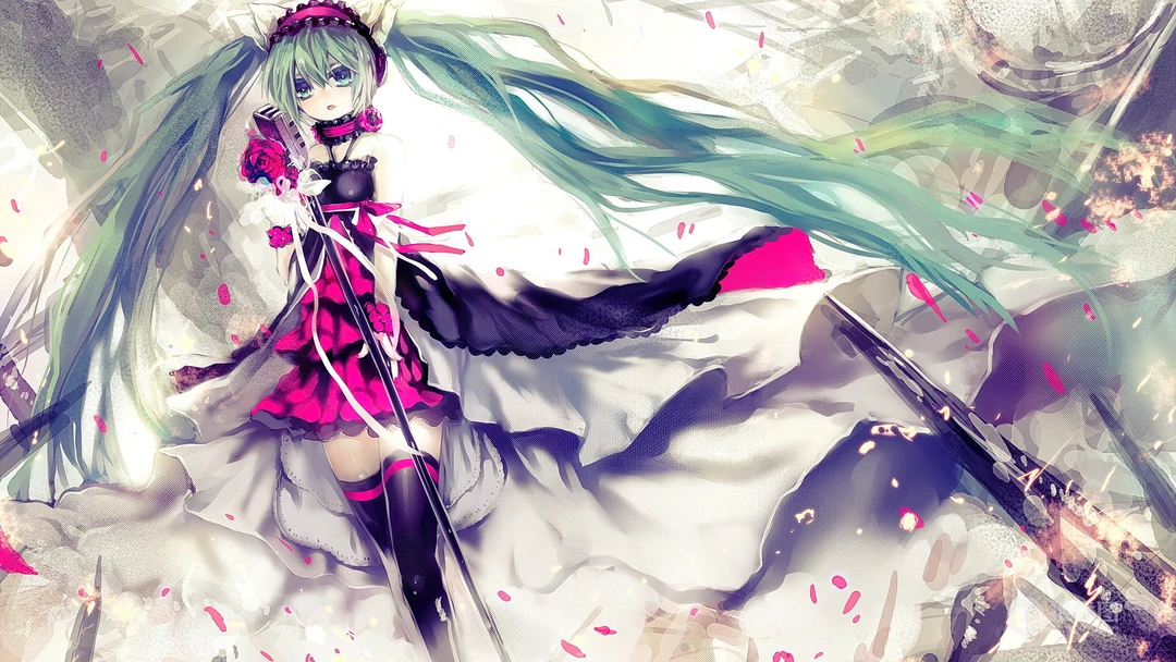 可爱的穿圣诞服的初音，飞在天空的初音未来壁纸图片