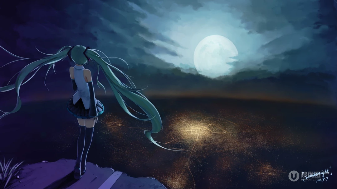 可爱的穿圣诞服的初音，飞在天空的初音未来壁纸图片