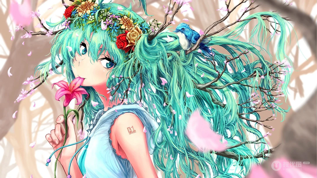 可爱的穿圣诞服的初音，飞在天空的初音未来壁纸图片