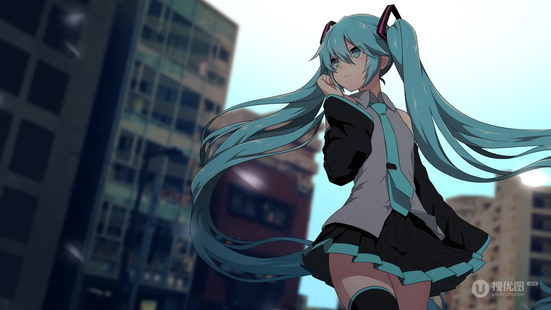 可爱的穿圣诞服的初音，飞在天空的初音未来壁纸图片