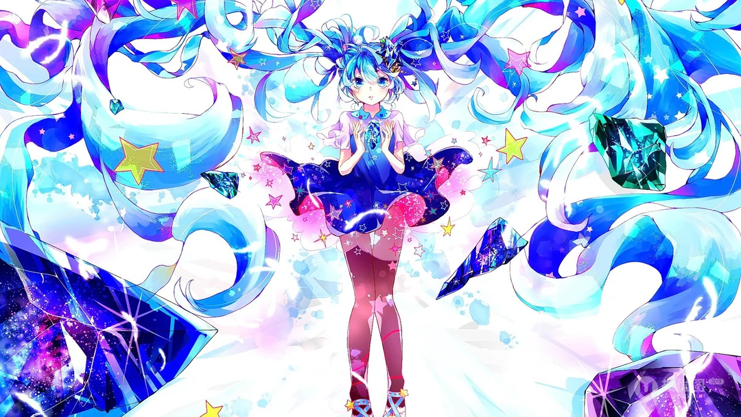 可爱的穿圣诞服的初音，飞在天空的初音未来壁纸图片