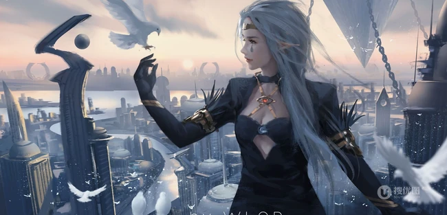 国内动漫画师WLOP唯美的黑裙公主插画作品鉴赏