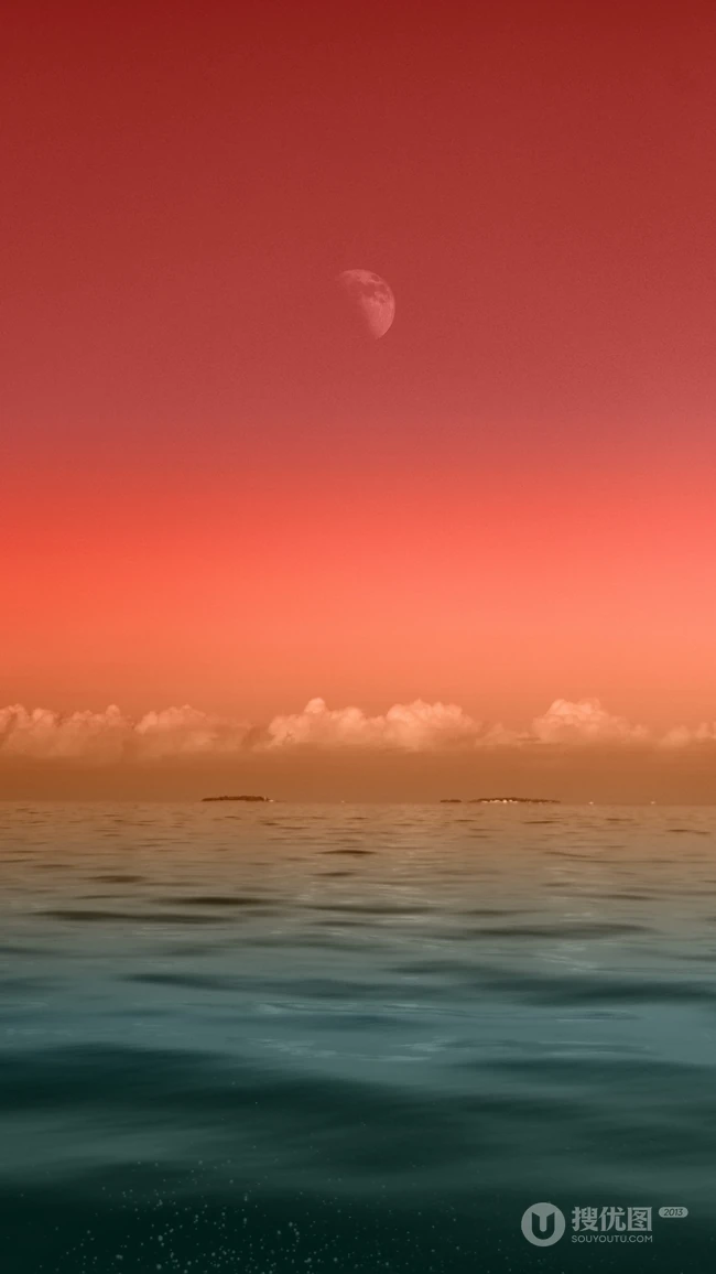 唯美的海上落日彩霞风景手机壁纸