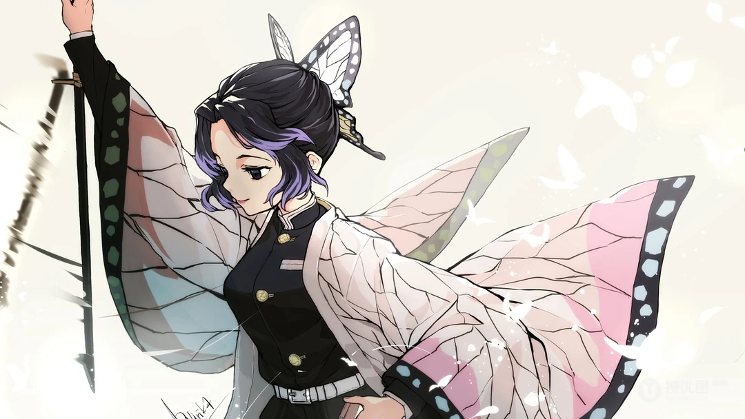 漫画《鬼灭之刃》女主角-虫柱&middot;蝴蝶忍紫色调壁纸图片