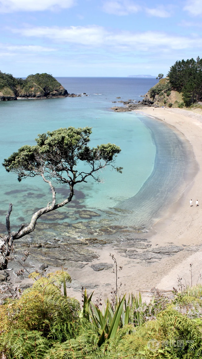 唯美的海边城镇，海洋风景手机背景图片
