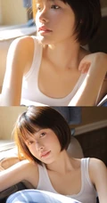 爱上你的笑容，齐刘海短发俏丽双眼皮少女室内写真图片