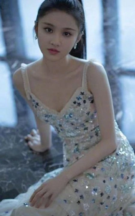 张慧雯气质肩带亮片连衣裙礼服温婉动人写真图片