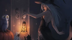 万圣节的动漫暗黑魔法女巫壁纸图片