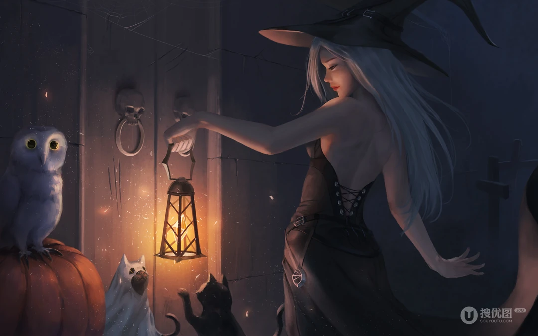 万圣节的动漫暗黑魔法女巫壁纸图片