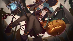 万圣节风格的魔法动漫女孩插画壁纸下载