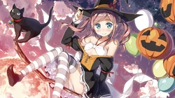 万圣节风格的魔法动漫女孩插画壁纸下载