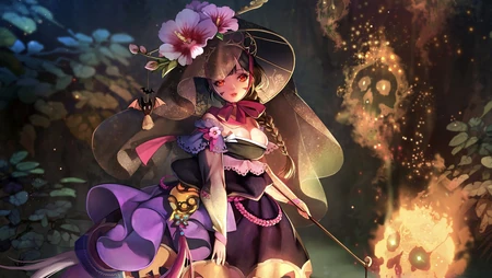 万圣节风格的魔法动漫女孩插画壁纸下载