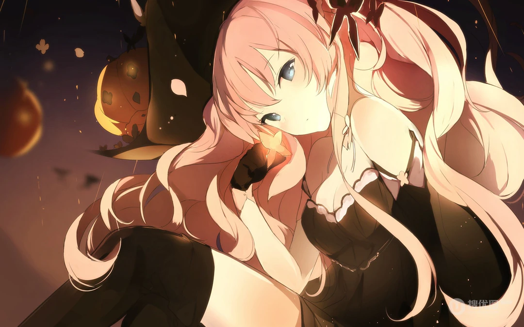 万圣节风格的魔法动漫女孩插画壁纸下载