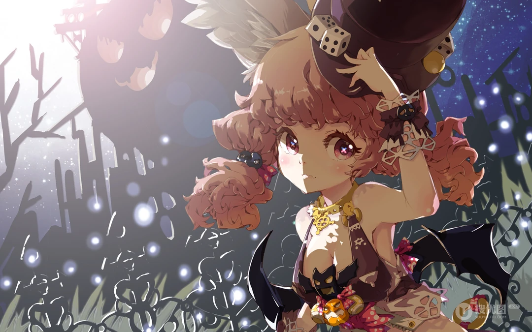 万圣节风格的魔法动漫女孩插画壁纸下载