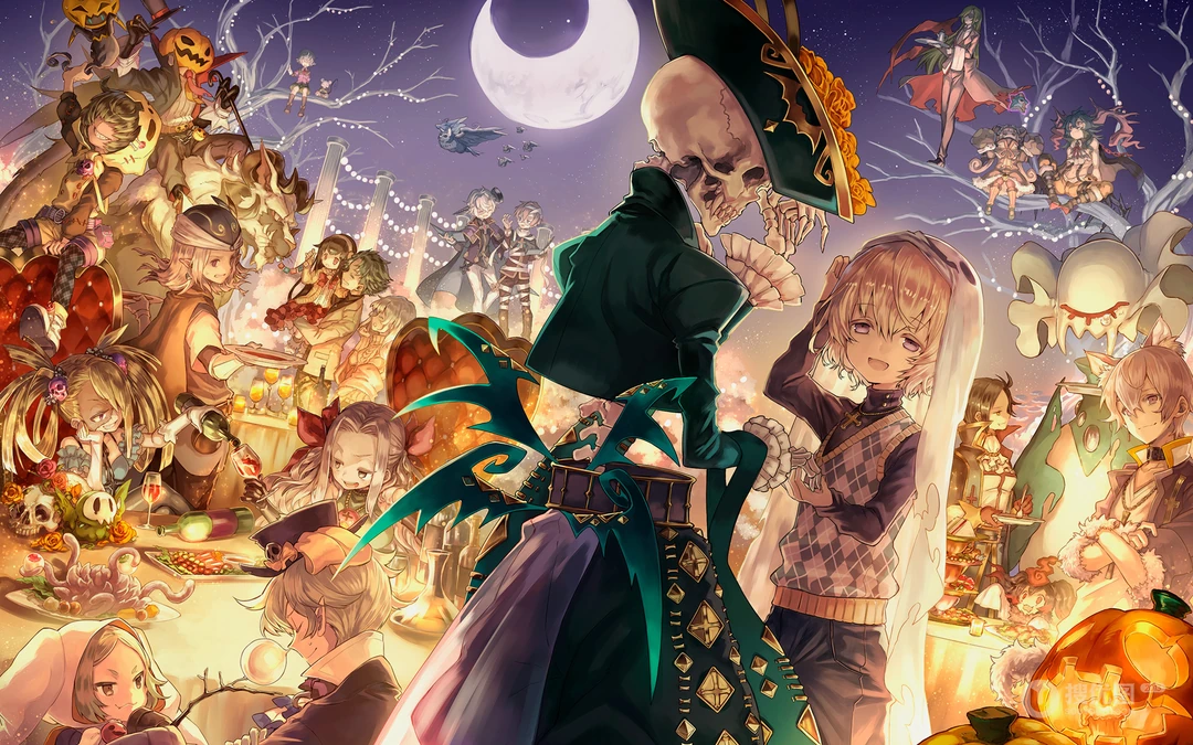 万圣节风格的魔法动漫女孩插画壁纸下载