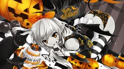 万圣节风格的魔法动漫女孩插画壁纸下载
