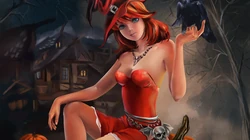 万圣节风格的魔法动漫女孩插画壁纸下载
