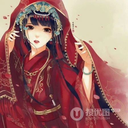朱砂红妆待君迎，吾心已许君一人，唯美的古代红妆新娘头像