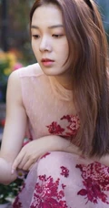 陈瑶气质肉色轻纱印花长裙户外写真图片