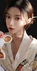 柔美动人和服少女手拿面具摄影写真图片