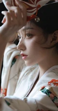 柔美动人和服少女手拿面具摄影写真图片