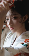 柔美动人和服少女手拿面具摄影写真图片