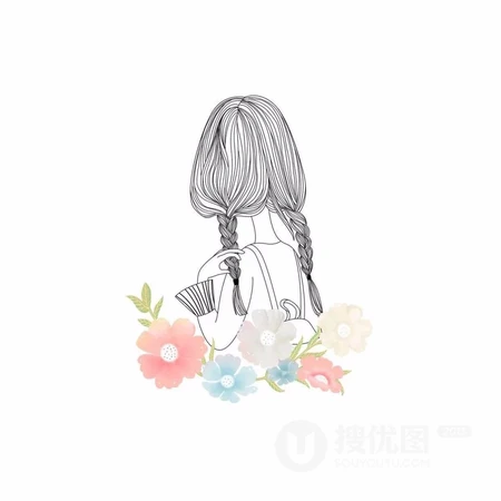 闺蜜系列头像_手绘线条的女生背影头像图片