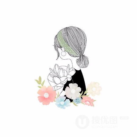 闺蜜系列头像_手绘线条的女生背影头像图片