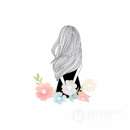 闺蜜系列头像_手绘线条的女生背影头像图片