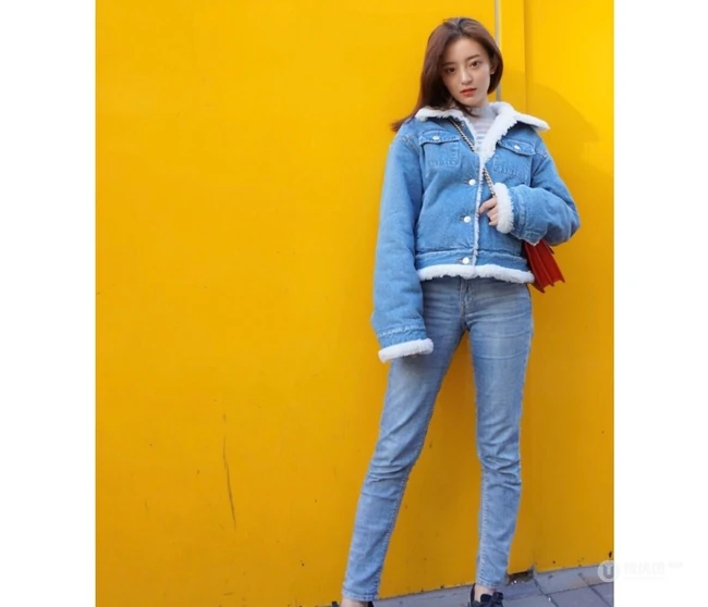 罗予彤牛仔服套装萌美可爱街拍写真图片
