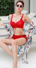 泳装气质女生朴多贤气质红色肩带泳装show