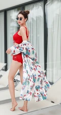泳装气质女生朴多贤气质红色肩带泳装show