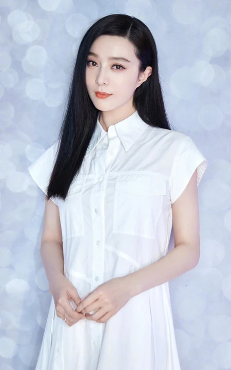 范冰冰白衣带扣衬衫裙优雅写真图片