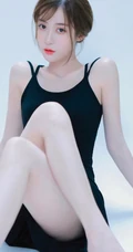 气质优雅动人黑色肩带连衣裙女生室内写真图片