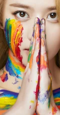 李凯馨彩绘油墨涂身个性写真，紧身白T搭牛仔热裤身材气质