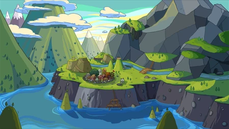 动画片《探险活宝》绿色的卡通山水场景2K高清壁纸免费下载