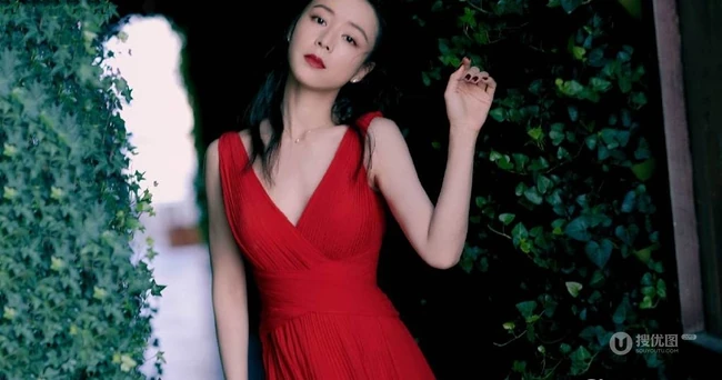 张静初肩带红裙优雅气质又动人写真美图